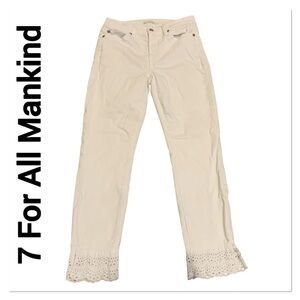 7 FOR ALL MANKIND White Lace Trim Cropped Jeans size 27